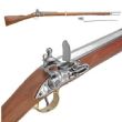 FUCILE marrone Bess Musket replica 1776 . Usato da entrambi i lati nella guerra d'indipendenza . Questo pezzo presenta calcio in legno, azione a pietra focaia . Completo di baionetta . Lunghezza totale con baionetta 190 cm.